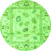 Round Machine Washable Oriental Green Traditional Area Rugs, wshabs4311grn