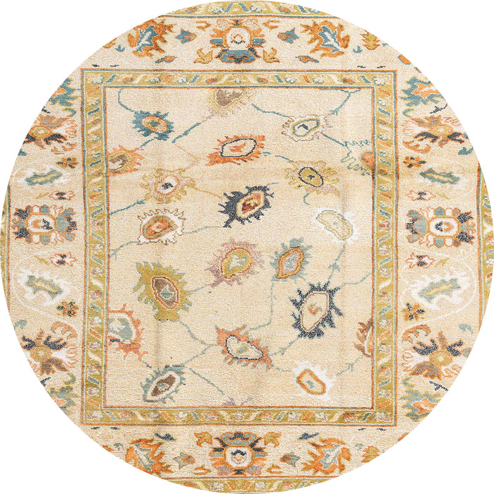 Round Abstract Brown Sand Brown Oriental Rug, abs4311