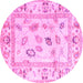 Round Machine Washable Oriental Pink Traditional Rug, wshabs4311pnk