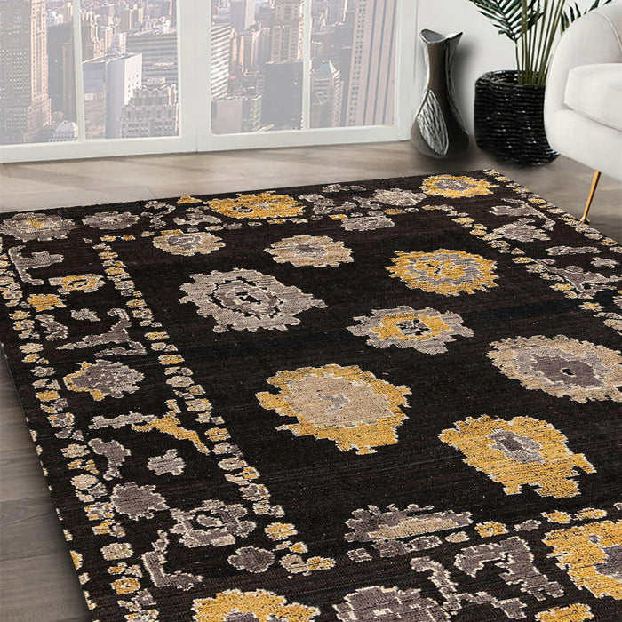 Machine Washable Abstract Dark Almond Brown Rug in a Family Room, wshabs4312