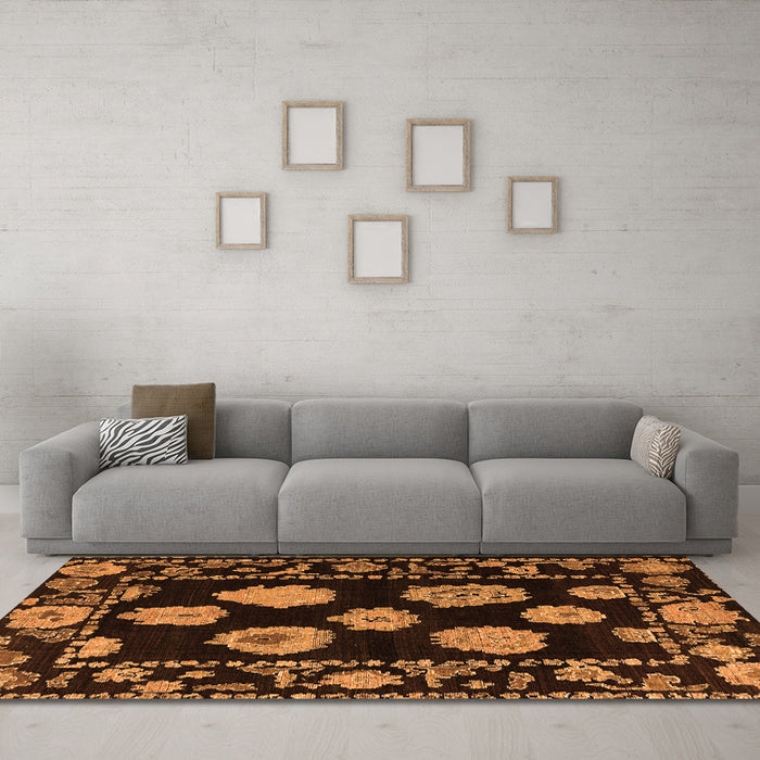 Machine Washable Abstract Orange Modern Area Rugs in a Living Room, wshabs4312org