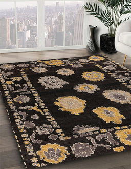 Abstract Dark Almond Brown Modern Rug in Family Room, abs4312