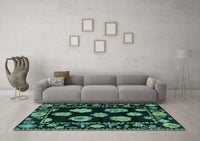 Machine Washable Abstract Turquoise Modern Rug, wshabs4312turq