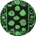 Round Machine Washable Abstract Emerald Green Modern Area Rugs, wshabs4312emgrn