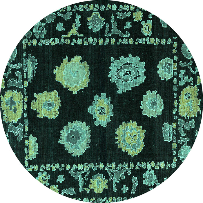 Round Machine Washable Abstract Turquoise Modern Area Rugs, wshabs4312turq