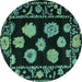 Round Machine Washable Abstract Turquoise Modern Area Rugs, wshabs4312turq