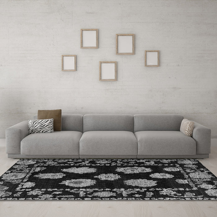 Machine Washable Abstract Gray Modern Rug in a Living Room,, wshabs4312gry