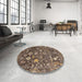 Round Abstract Dark Brown Modern Rug in a Office, abs4313