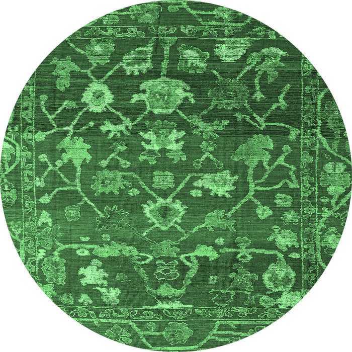 Round Machine Washable Abstract Emerald Green Modern Area Rugs, wshabs4313emgrn