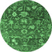 Round Machine Washable Abstract Emerald Green Modern Area Rugs, wshabs4313emgrn