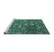 Sideview of Machine Washable Abstract Turquoise Modern Area Rugs, wshabs4313turq