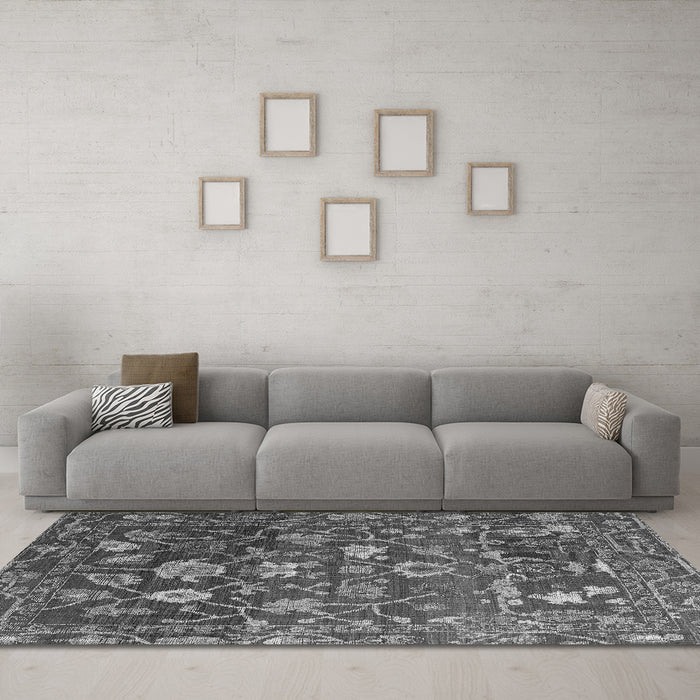 Machine Washable Abstract Gray Modern Rug in a Living Room,, wshabs4313gry