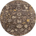 Round Abstract Dark Brown Modern Rug, abs4313