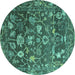 Round Abstract Turquoise Modern Rug, abs4313turq