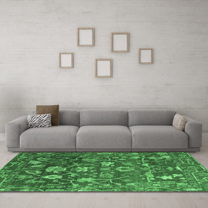 Machine Washable Abstract Emerald Green Modern Area Rugs in a Living Room,, wshabs4313emgrn