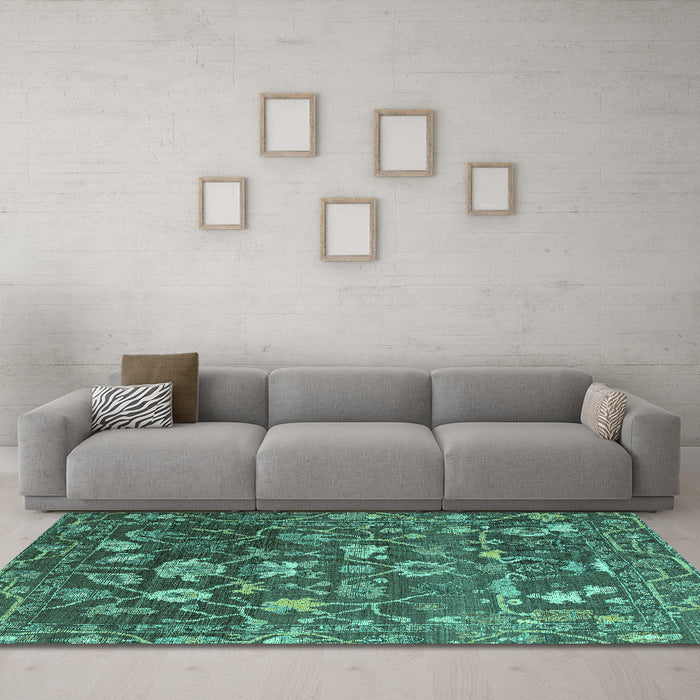 Machine Washable Abstract Turquoise Modern Area Rugs in a Living Room,, wshabs4313turq