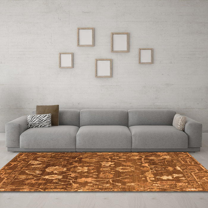 Machine Washable Abstract Orange Modern Area Rugs in a Living Room, wshabs4313org