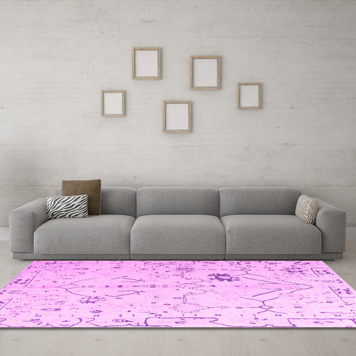 Machine Washable Solid Pink Modern Rug in a Living Room, wshabs4314pnk