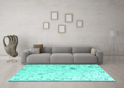 Machine Washable Solid Turquoise Modern Area Rugs in a Living Room,, wshabs4314turq