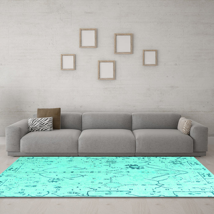 Machine Washable Solid Turquoise Modern Area Rugs in a Living Room,, wshabs4314turq