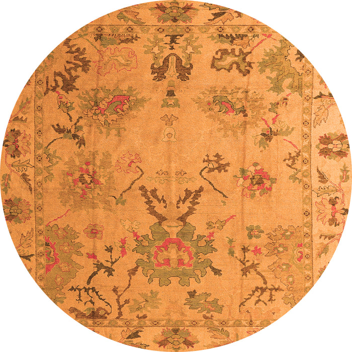 Round Machine Washable Abstract Orange Modern Area Rugs, wshabs4315org