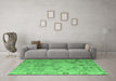 Machine Washable Abstract Emerald Green Modern Area Rugs in a Living Room,, wshabs4315emgrn