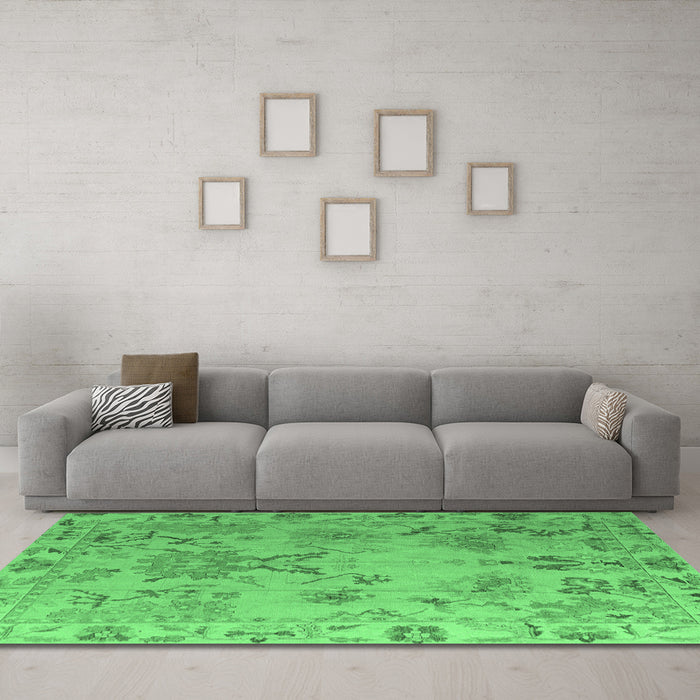 Machine Washable Abstract Emerald Green Modern Area Rugs in a Living Room,, wshabs4315emgrn