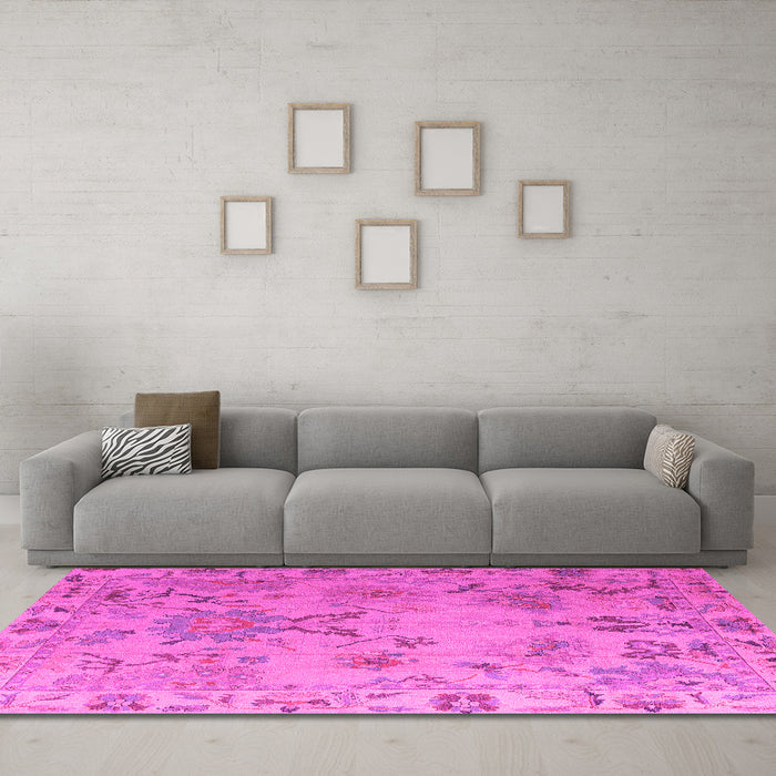 Machine Washable Abstract Pink Modern Rug in a Living Room, wshabs4315pnk
