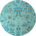 Round Machine Washable Abstract Light Blue Modern Rug, wshabs4315lblu