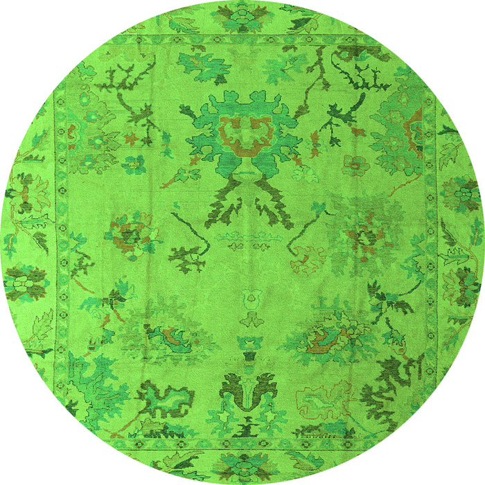 Round Machine Washable Abstract Green Modern Area Rugs, wshabs4315grn