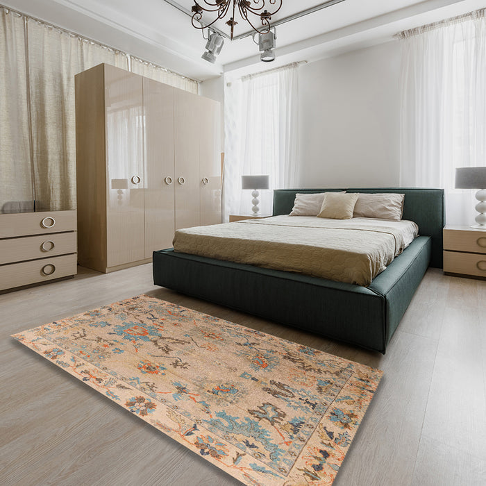 Machine Washable Abstract Brown Sugar Brown Rug in a Bedroom, wshabs4315