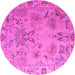 Round Machine Washable Abstract Pink Modern Rug, wshabs4315pnk