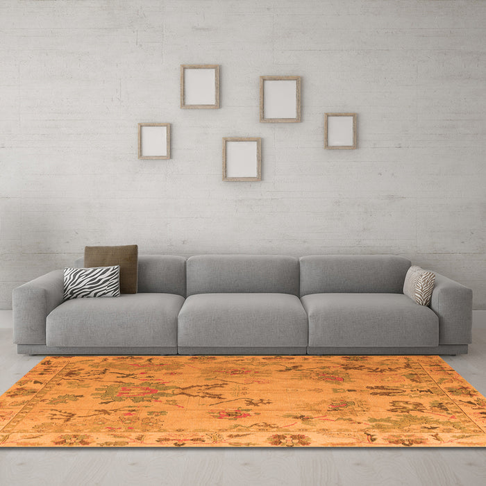 Machine Washable Abstract Orange Modern Area Rugs in a Living Room, wshabs4315org
