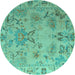 Round Machine Washable Abstract Turquoise Modern Area Rugs, wshabs4315turq