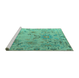 Sideview of Machine Washable Abstract Turquoise Modern Area Rugs, wshabs4315turq
