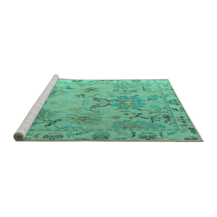 Sideview of Machine Washable Abstract Turquoise Modern Area Rugs, wshabs4315turq