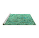 Sideview of Machine Washable Abstract Turquoise Modern Area Rugs, wshabs4315turq