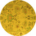 Round Abstract Yellow Modern Rug, abs4315yw