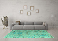 Machine Washable Abstract Turquoise Modern Rug, wshabs4315turq