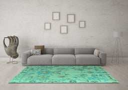 Machine Washable Abstract Turquoise Modern Area Rugs in a Living Room,, wshabs4315turq