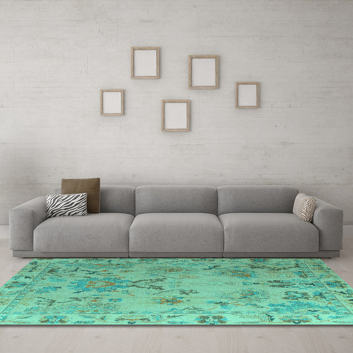 Machine Washable Abstract Turquoise Modern Area Rugs in a Living Room,, wshabs4315turq