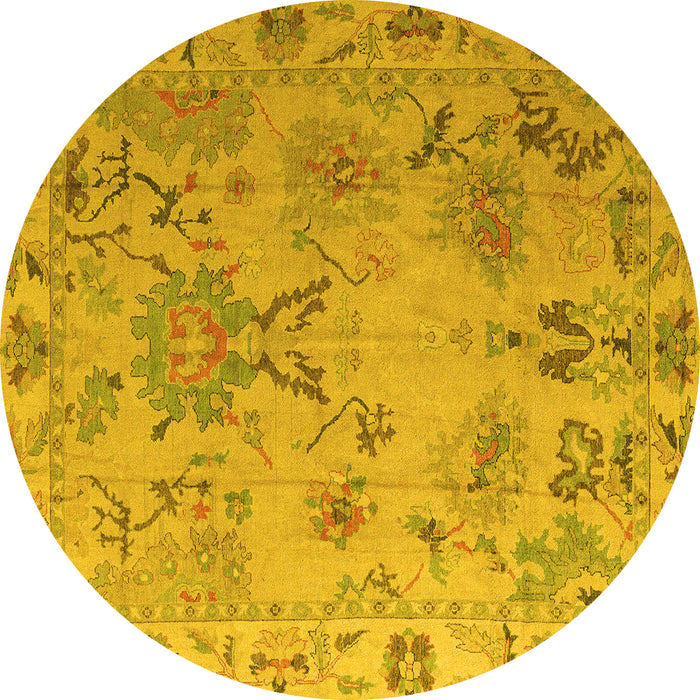 Round Machine Washable Abstract Yellow Modern Rug, wshabs4315yw