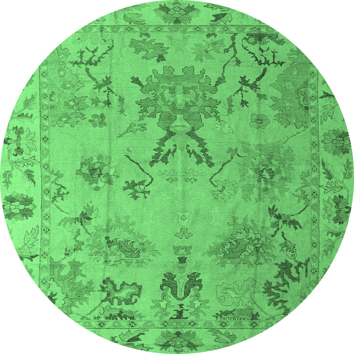 Round Machine Washable Abstract Emerald Green Modern Area Rugs, wshabs4315emgrn