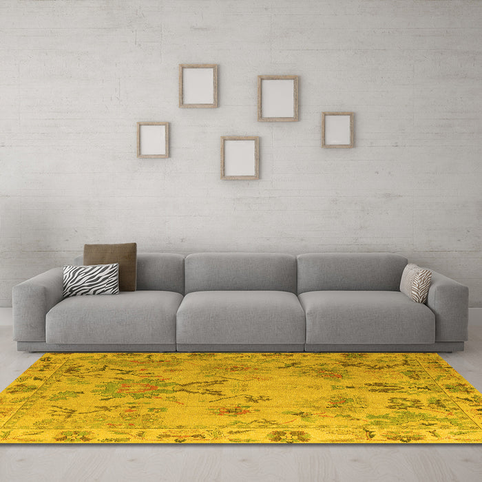 Machine Washable Abstract Yellow Modern Rug in a Living Room, wshabs4315yw