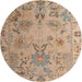 Round Abstract Brown Modern Rug, abs4315