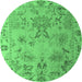 Round Abstract Emerald Green Modern Rug, abs4315emgrn