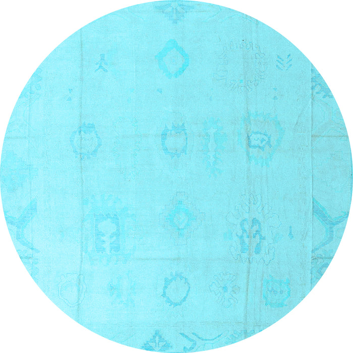 Round Machine Washable Oriental Light Blue Traditional Rug, wshabs4316lblu