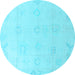 Round Oriental Light Blue Traditional Rug, abs4316lblu