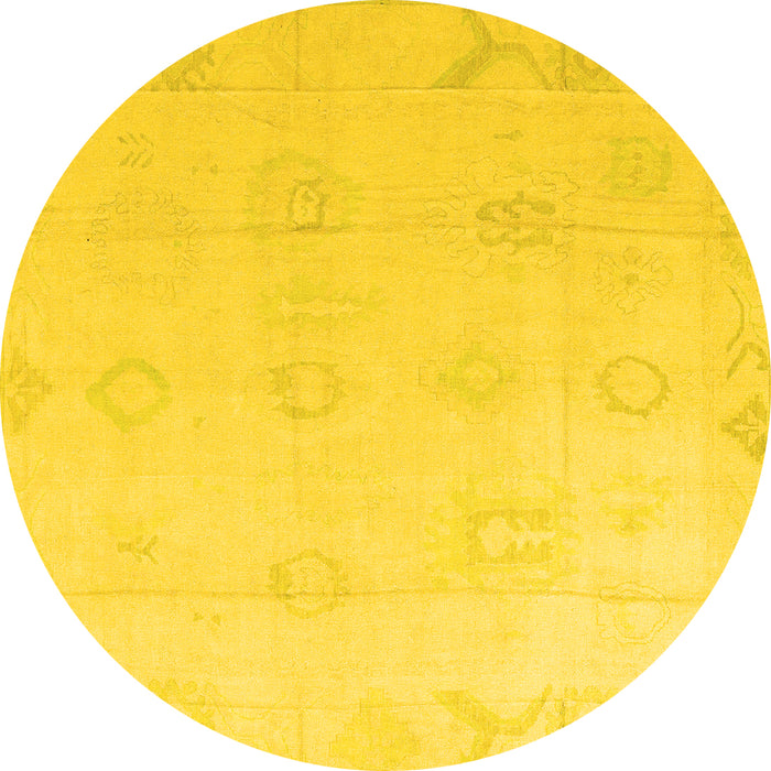Round Machine Washable Oriental Yellow Traditional Rug, wshabs4316yw
