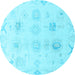 Round Oriental Light Blue Traditional Rug, abs4317lblu